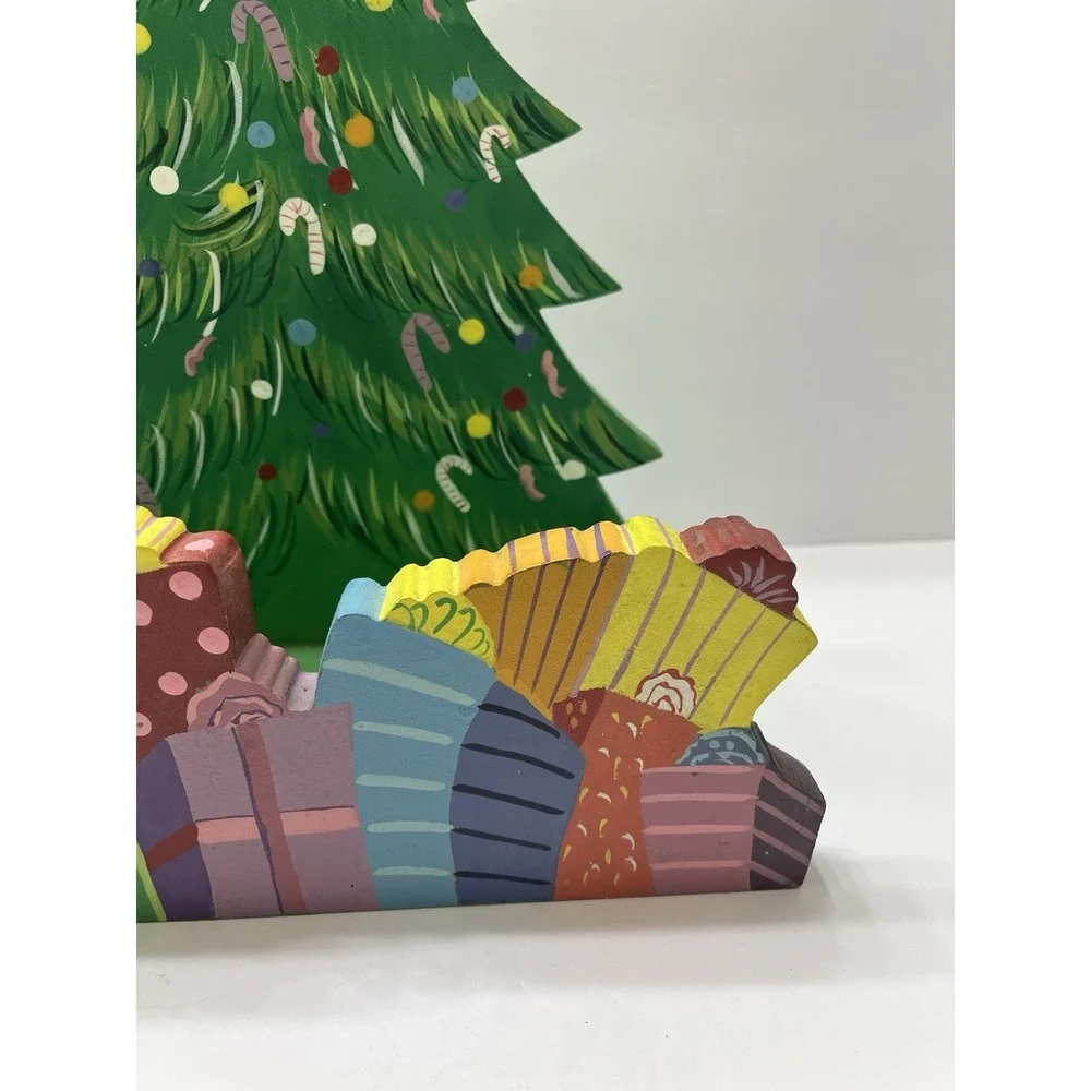 Christmas Tree Wooden Decor Hand Painted By Seasons Card Holder 13x11